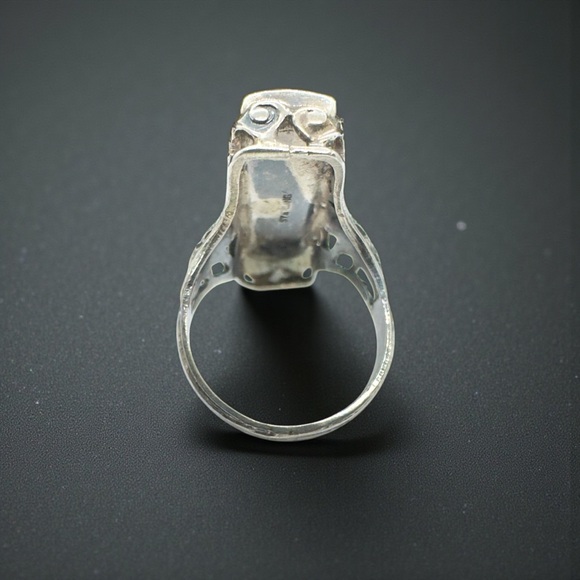 Vintage Art Deco Sterling Rectangular Abalone Blister Pearl Ring - Picture 10 of 14